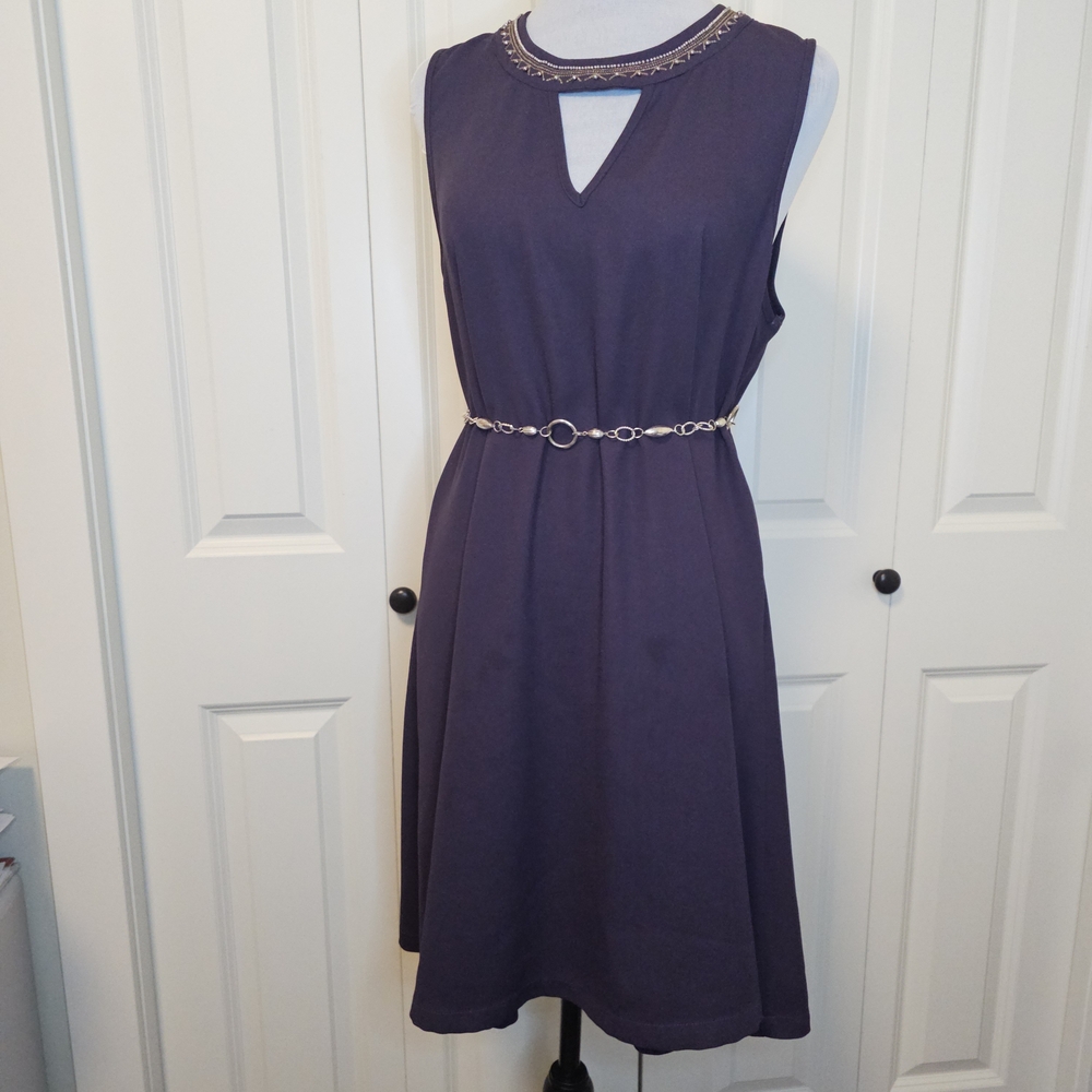 Vero Moda Purple Dress Midi Beaded Party Wedding Formal A Line Sz L
